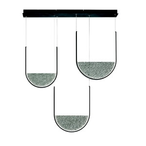 Suspension LOTUS 3 Lumières avec base rectangulaire et verre granulé FUMÉ 106 cm