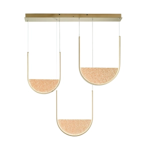 LOTUS 3 Lights pendant lamp with rectangular base and GOLD granulated glass 106 cm