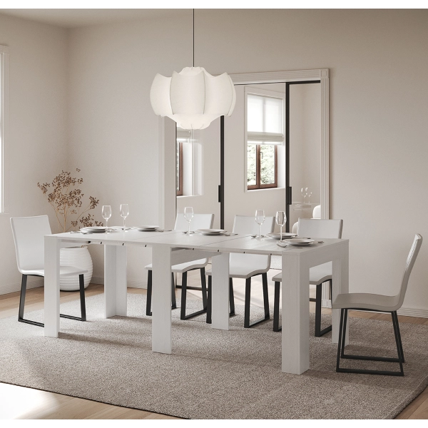 Console extensible SLICK Slim avec 8 places assises en mélamine frêne blanc