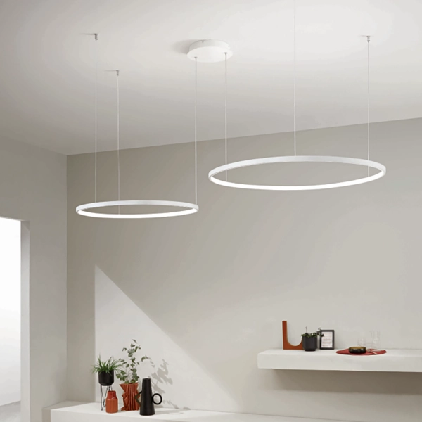 Lámpara colgante LED 2 luces SOEL de metal pintado BLANCO 160 cm