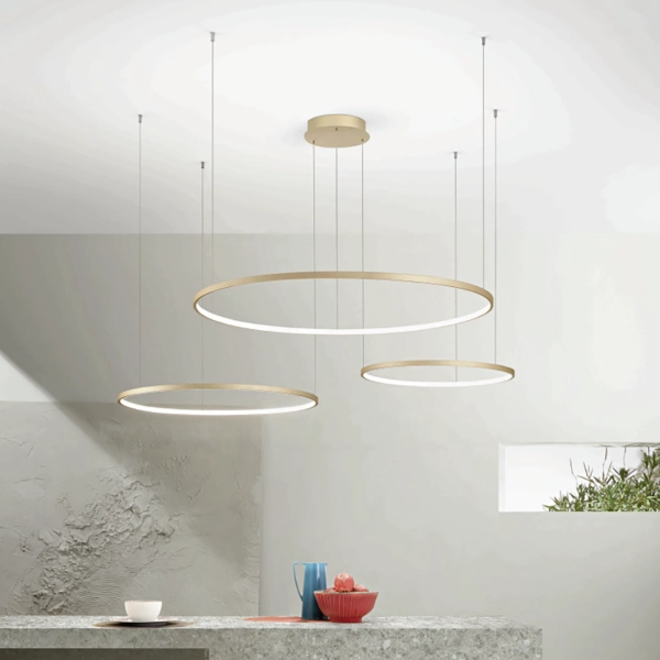 Lampada a sospensione a Led SOEL 3 Luci in metallo verniciato 200 cm ORO
