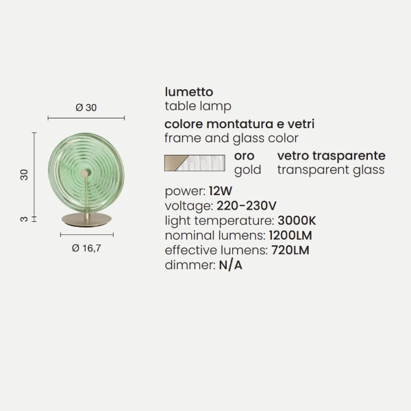 Lampe de table LED JOKEY en verre décoré transparent 30x33 cm