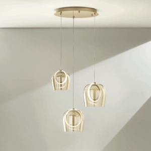 Suspension en métal doré et verre ambré avec 3 lumières LED PINTA 35 cm