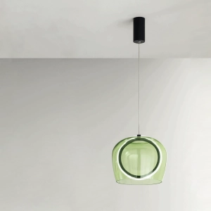 Pendant lamp in black metal and green glass 1 light PINTA D23 cm