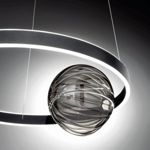 Suspension LED en métal noir et verre fumé - LISBOA Small 60 cm