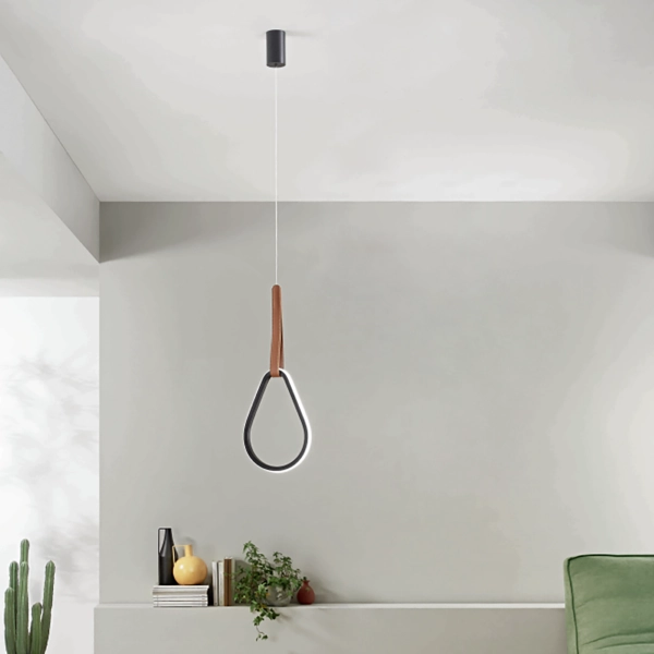 Lámpara colgante LED REGOLI de metal con elemento de ecopiel DROP D22 cm