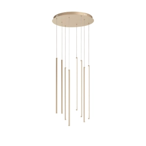 Vertical LED pendant lamp in gold painted metal - GENIUS 8 lights 48 cm