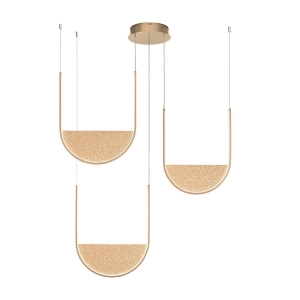 Suspension 90 cm 3 lumières LED LOTUS avec insert en verre granulé OR