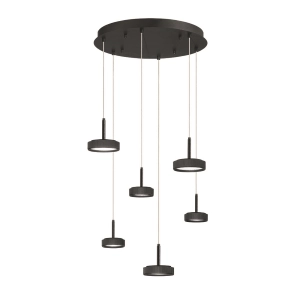 NINA pendant lamp in black painted metal with 6 LED lights 45 cm