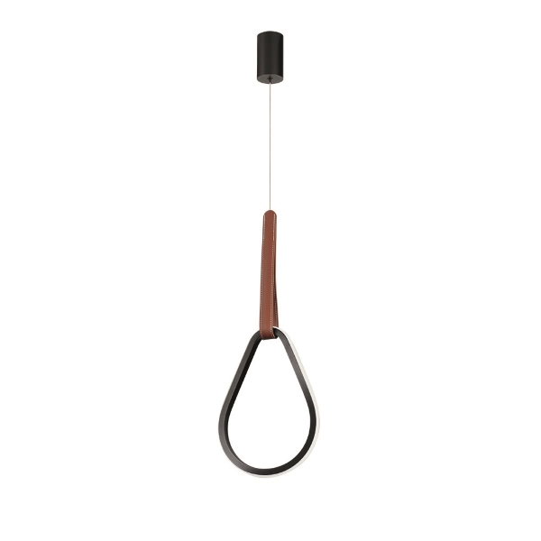 Lámpara colgante LED REGOLI de metal con elemento de ecopiel DROP D22 cm