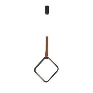 Lampe à suspension LED REGOLI en métal avec élément SQUARE en éco-cuir D33 cm