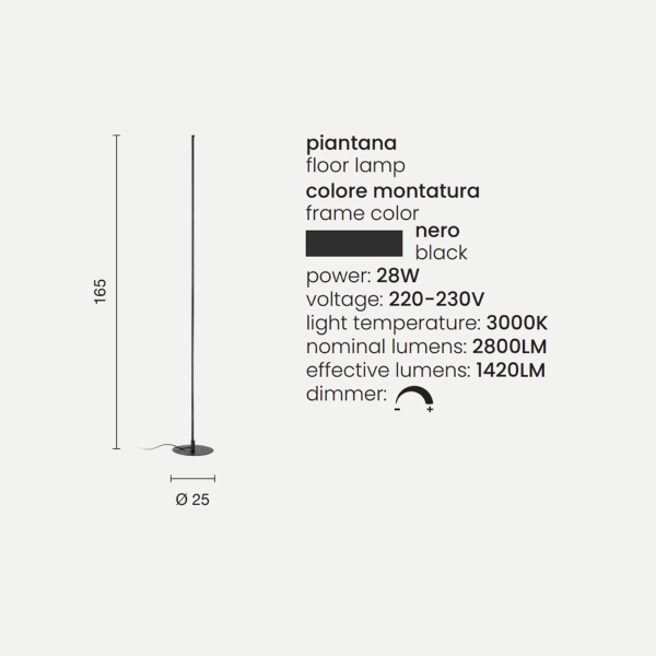 Lampadaire GENIUS Led en métal peint noir H165 cm
