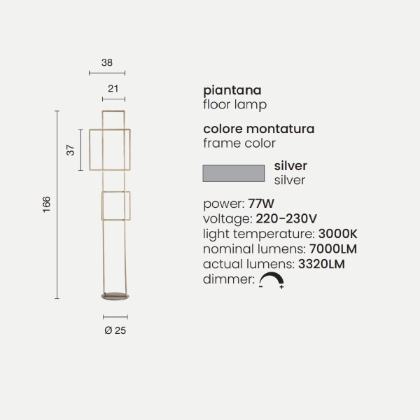 Lámpara de pie DOWEL de metal pintado PLATA H166 cm