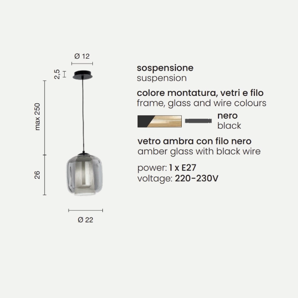 Lámpara de suspensión D22 cm - vidrio soplado Ámbar BONNIE MOD2