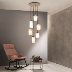 BONNIE lámpara de suspensión con 6 difusores de vidrio soplado de colores 45 cm