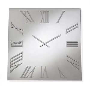 Quadratische Uhr aus klarem Kristall und silbernen Zahlen 60x60 cm - ROGER