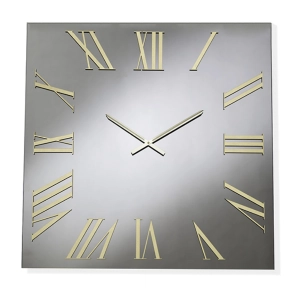 Quadratische Uhr aus Rauchkristall und goldenen Zahlen 60x60 cm - ROGER