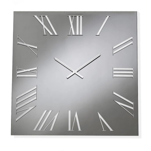 Quadratische Uhr aus Rauchkristall und silbernen Zahlen 60x60 cm - ROGER