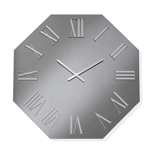 Achteckige Uhr 60x60 cm aus Rauchkristall und silbernen Zahlen – DYLAN