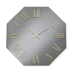 Achteckige Uhr 60x60 cm aus Rauchkristall und goldenen Zahlen – DYLAN