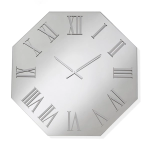 Achteckige Uhr 60x60 cm aus klarem Kristall und silbernen Zahlen – DYLAN