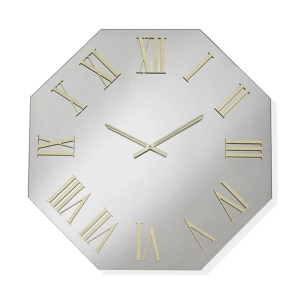 Achteckige Uhr 60x60 cm aus klarem Kristall und goldenen Zahlen – DYLAN