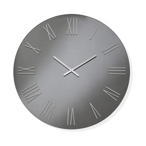 Runde Wanduhr D60 cm aus Rauchkristall und silbernen Zahlen – SEAN