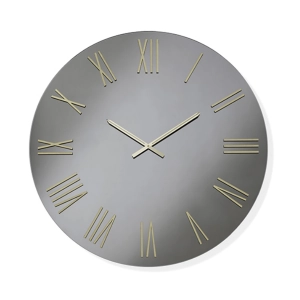 Runde Wanduhr D60 cm aus Rauchkristall und goldenen Zahlen – SEAN