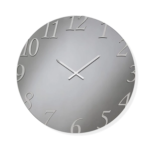 Runde Uhr, D60 cm, aus Rauchkristall und silbernen Ziffern – AUSTIN