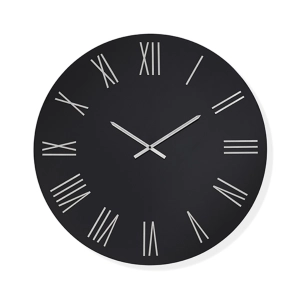 Runde Uhr ROWAN D60 cm aus schwarz lackiertem Kristall und silbernen Ziffern