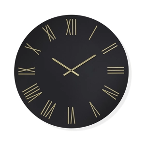 Runde Uhr ROWAN D60 cm aus schwarz lackiertem Kristall und goldenen Ziffern