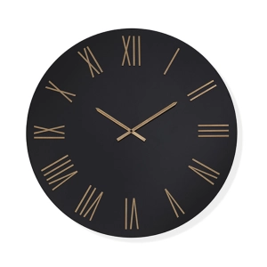 Runde Uhr ROWAN D60 cm aus schwarz lackiertem Kristall und Kupferziffern