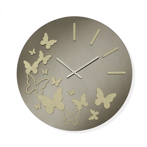Runde Wanduhr D60 cm aus Bronzekristall BUTTERFLY