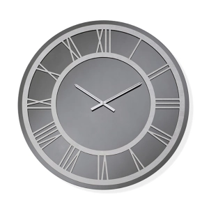 Runde ETHAN-Uhr D60 cm in Rauchkristall und silbernen Zahlen