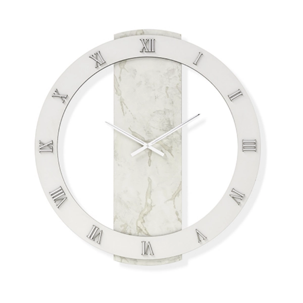 Orologio rotondo D60 cm NOAH in legno rivestito con parato Argento