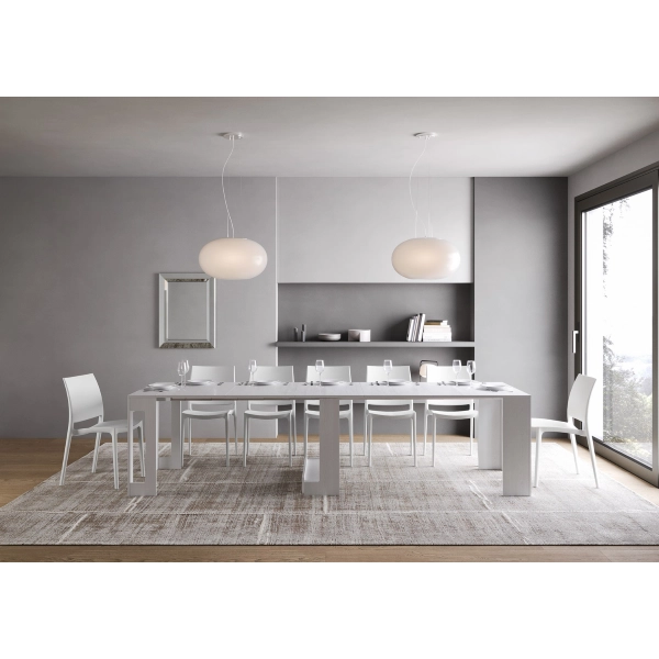 Consola de madera melamina ELIA extensible hasta 302 cm Fresno Blanco