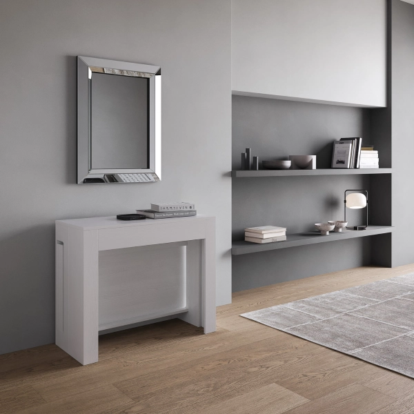 Consola de madera melamina ELIA extensible hasta 302 cm Fresno Blanco