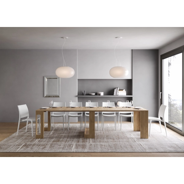 Consola de madera melamina ELIA extensible hasta 302 cm Roble