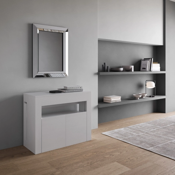 Consola ELIA extensible 90x42/302 cm con banco inferior Fresno Blanco