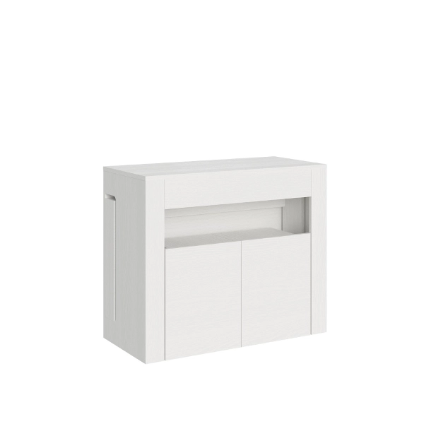 Consola ELIA extensible 90x42/302 cm con banco inferior Fresno Blanco