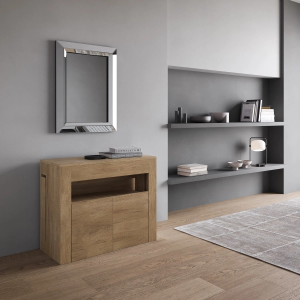Consola ELIA extensible 90x42/302 cm con banco inferior roble