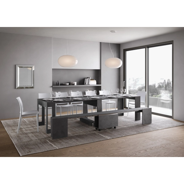 Consola ELIA extensible 90x42/302 cm con banco inferior Antracita