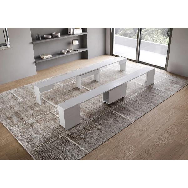 Rallonge extensible jusqu'à 300 cm pour table console ELIA Blanc Frêne