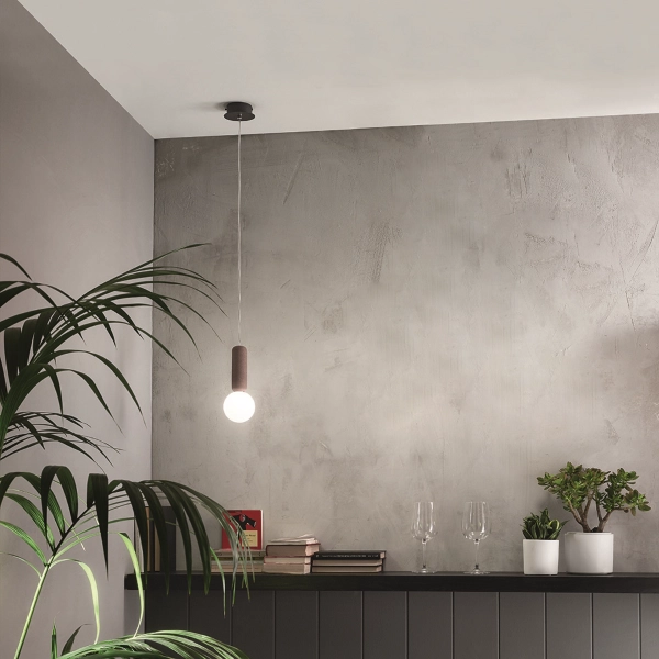 Lampada a sospensione ROCK in cemento Rosso e vetro soffiato D10 cm 1 Luce