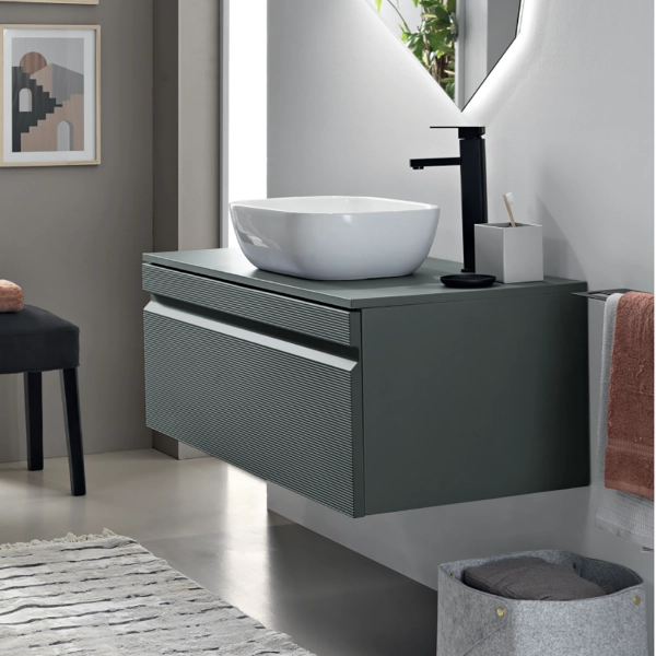 Cajón porta-lavabo suspendido de PVC de 80 cm con cajón RIO verde alga