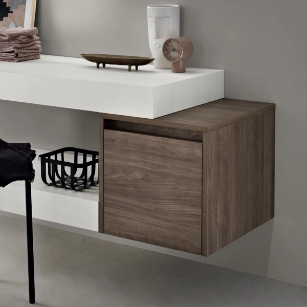 Meuble de salle de bain suspendu avec 1 porte 40 cm en mélaminé noyer PIAVE