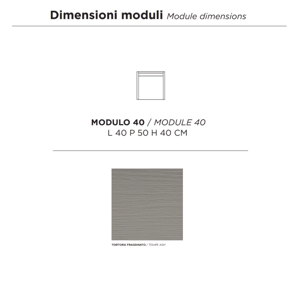 Meuble de salle de bain suspendu 1 porte 40 cm en mélaminé frêne gris tourterelle PIAVE