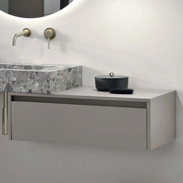 Tiroir de salle de bain suspendu PIAVE 80 cm en mélaminé frêne gris tourterelle