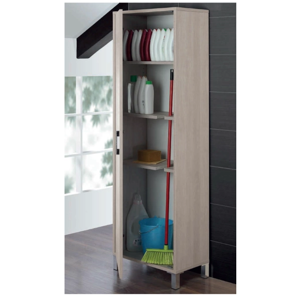 Colonne de salle de bain porte balai en bois 40x180 cm WORLD avec 1 porte en chêne clair