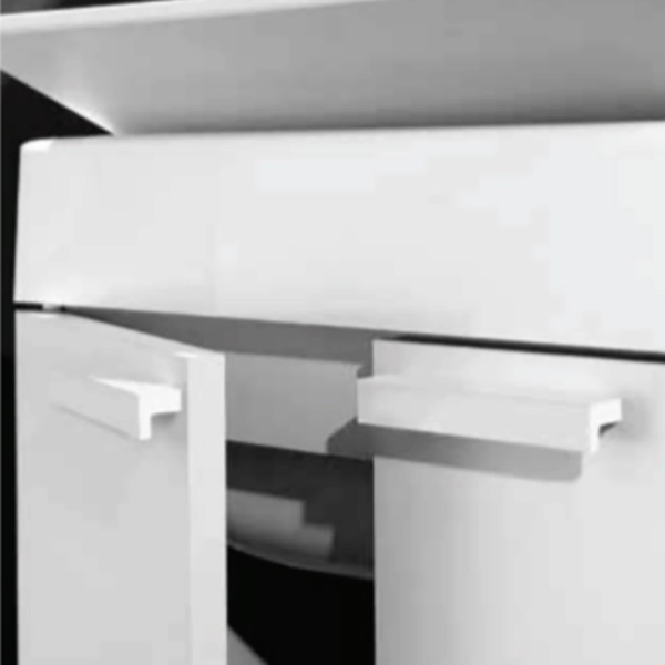Meuble sous lavabo en bois blanc avec 2 portes et cuve en résine 59x51 cm
